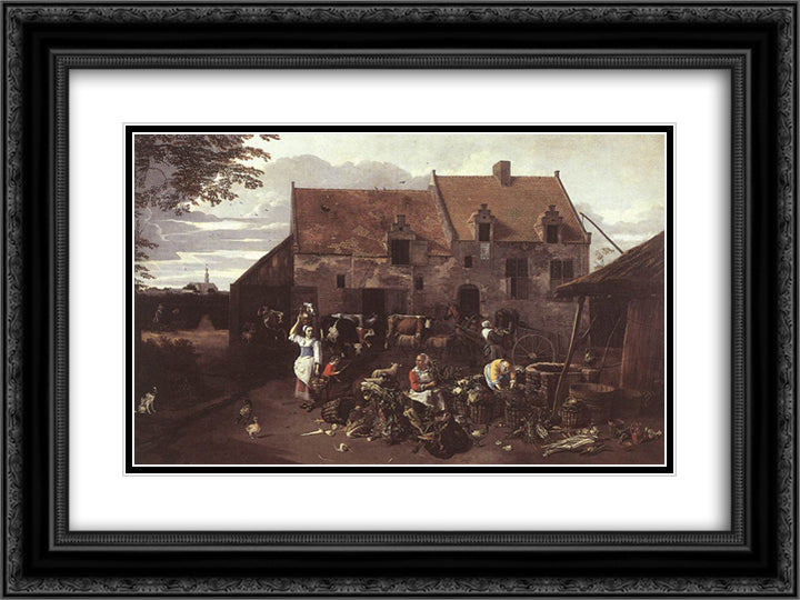 The Market Garden 24x18 Black Ornate Wood Framed Art Print Poster with Double Matting by Siberechts, Jan