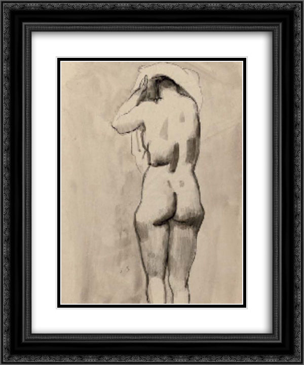A standing nude 20x24 Black Ornate Wood Framed Art Print Poster with Double Matting by Sluyters, Jan