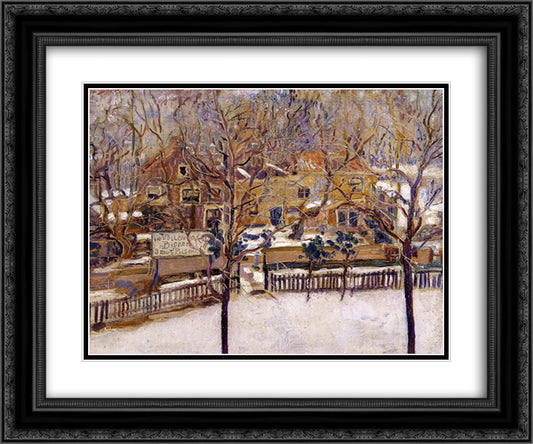 Houses in the snow print 24x20 Black Ornate Wood Framed Art Print Poster with Double Matting by Sluyters, Jan