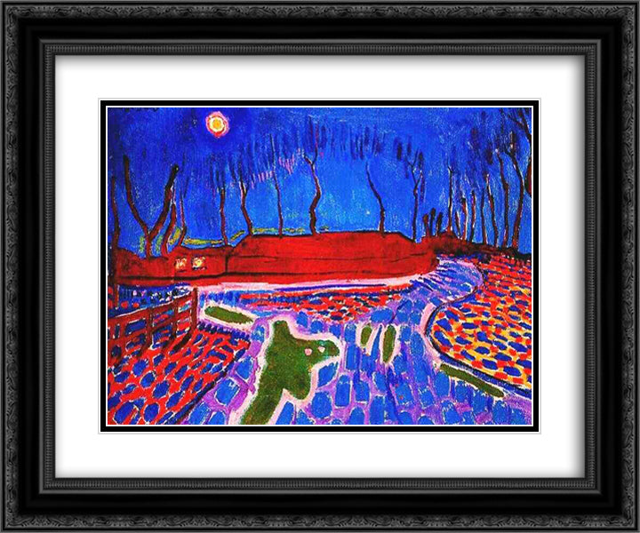 Landscape by Moonlight II 24x20 Black Ornate Wood Framed Art Print Poster with Double Matting by Sluyters, Jan