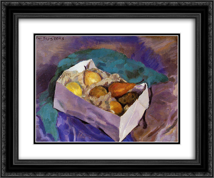 Still life with fruit 24x20 Black Ornate Wood Framed Art Print Poster with Double Matting by Sluyters, Jan