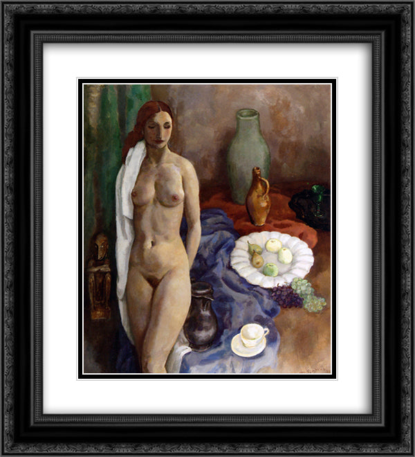 Still life with standing nude 20x22 Black Ornate Wood Framed Art Print Poster with Double Matting by Sluyters, Jan
