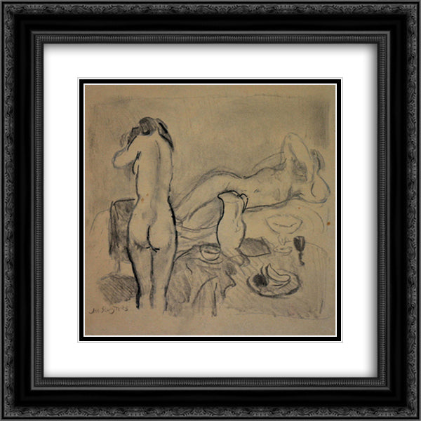 Two nudes in studio 20x20 Black Ornate Wood Framed Art Print Poster with Double Matting by Sluyters, Jan
