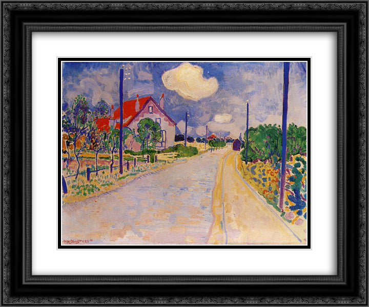 View on road 24x20 Black Ornate Wood Framed Art Print Poster with Double Matting by Sluyters, Jan