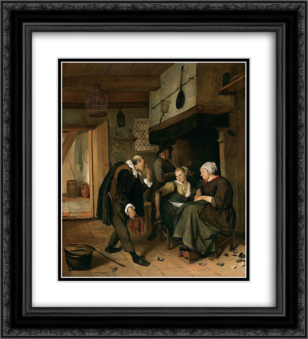 An old to Young Girl 20x22 Black Ornate Wood Framed Art Print Poster with Double Matting by Steen, Jan