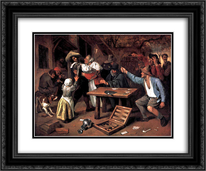 Argument over a Card Game 24x20 Black Ornate Wood Framed Art Print Poster with Double Matting by Steen, Jan