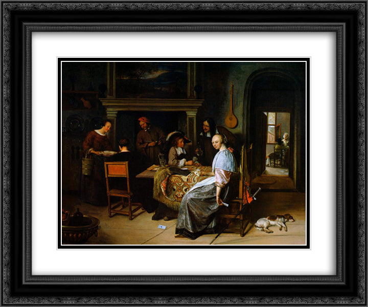 Card players 24x20 Black Ornate Wood Framed Art Print Poster with Double Matting by Steen, Jan