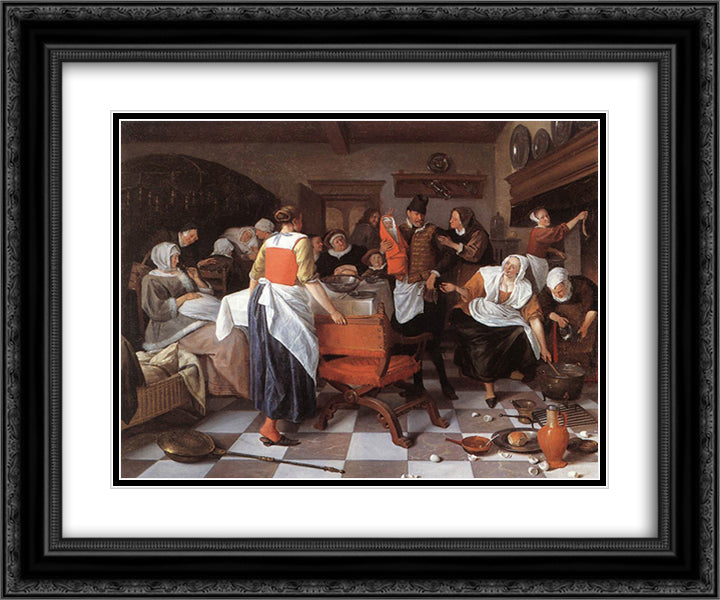 Celebrating the Birth 24x20 Black Ornate Wood Framed Art Print Poster with Double Matting by Steen, Jan