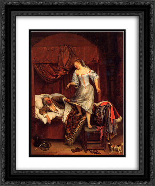 Couple in a Bedroom 20x24 Black Ornate Wood Framed Art Print Poster with Double Matting by Steen, Jan