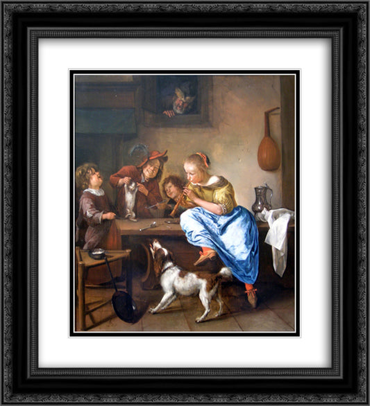 Dancing lesson 20x22 Black Ornate Wood Framed Art Print Poster with Double Matting by Steen, Jan