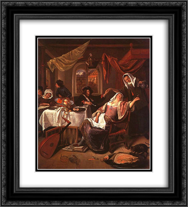 Dissolute Household 20x22 Black Ornate Wood Framed Art Print Poster with Double Matting by Steen, Jan