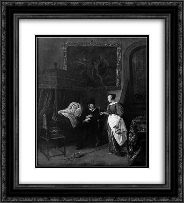 Doctor`s visit 20x22 Black Ornate Wood Framed Art Print Poster with Double Matting by Steen, Jan