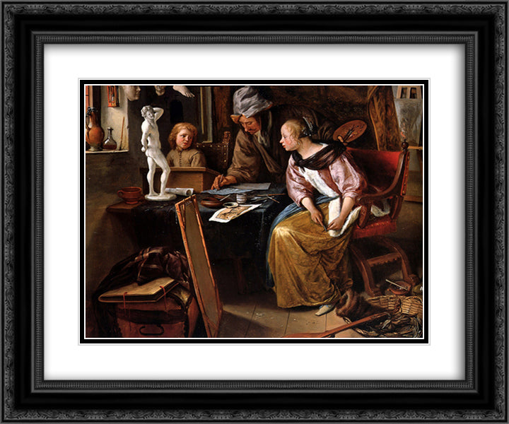 Drawing lesson 24x20 Black Ornate Wood Framed Art Print Poster with Double Matting by Steen, Jan