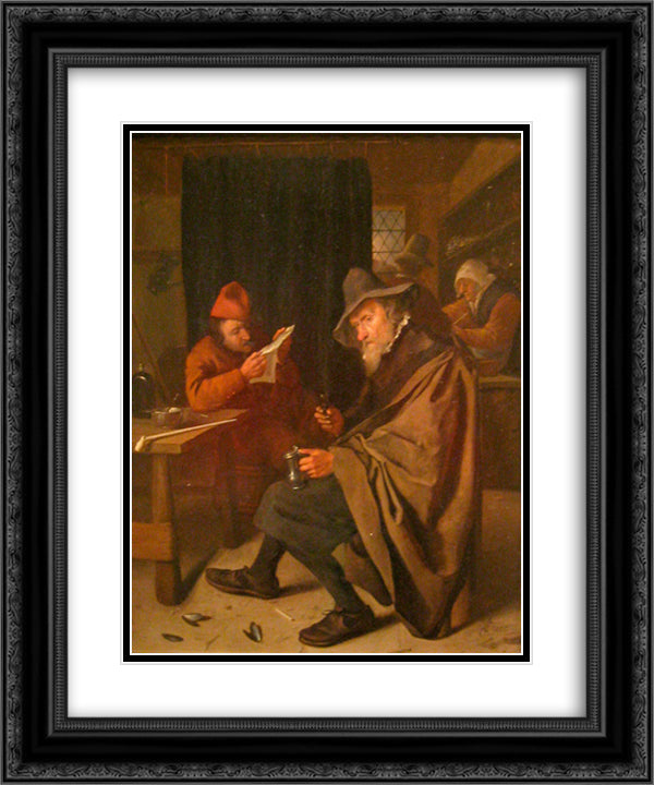 Drinker 20x24 Black Ornate Wood Framed Art Print Poster with Double Matting by Steen, Jan