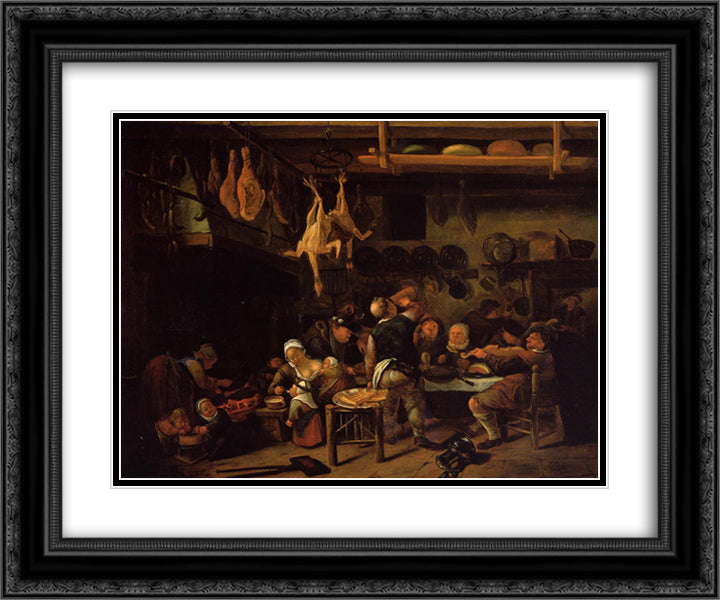 Fat Kitchen 24x20 Black Ornate Wood Framed Art Print Poster with Double Matting by Steen, Jan