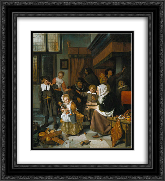 Feast of St. Nicholas 20x22 Black Ornate Wood Framed Art Print Poster with Double Matting by Steen, Jan