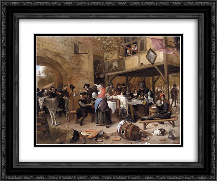 Feast of the Chamber of Rhetoricians near a Town Gate 24x20 Black Ornate Wood Framed Art Print Poster with Double Matting by Steen, Jan