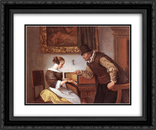 Harpsichord Lesson 24x20 Black Ornate Wood Framed Art Print Poster with Double Matting by Steen, Jan