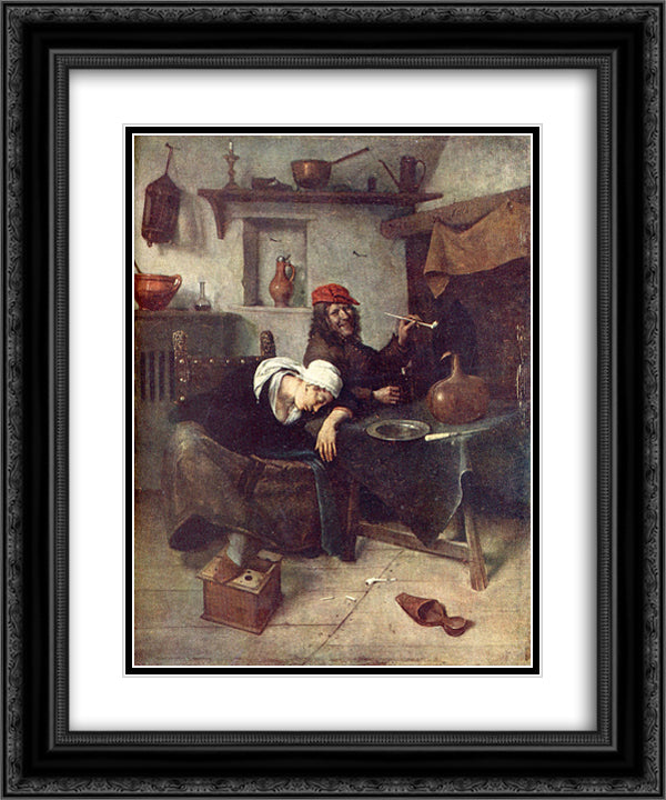 Idlers 20x24 Black Ornate Wood Framed Art Print Poster with Double Matting by Steen, Jan