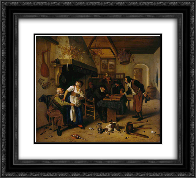 In the Tavern 22x20 Black Ornate Wood Framed Art Print Poster with Double Matting by Steen, Jan