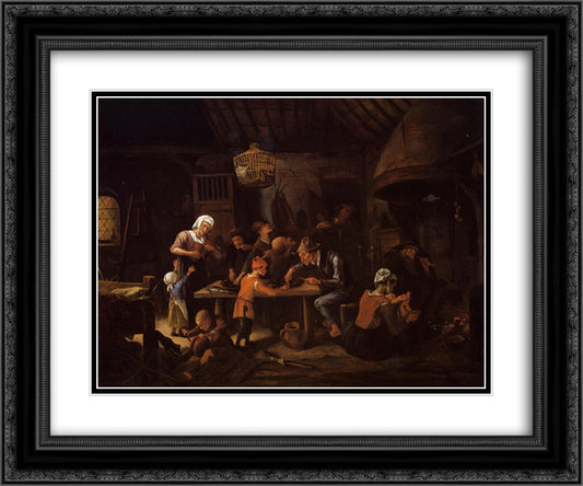 Lean Kitchen 24x20 Black Ornate Wood Framed Art Print Poster with Double Matting by Steen, Jan