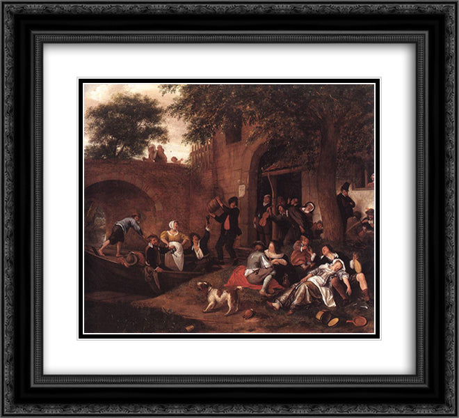 Leaving the Tavern 22x20 Black Ornate Wood Framed Art Print Poster with Double Matting by Steen, Jan