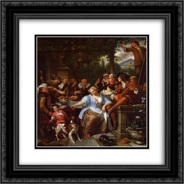 Merry Company on a Terrace 20x20 Black Ornate Wood Framed Art Print Poster with Double Matting by Steen, Jan