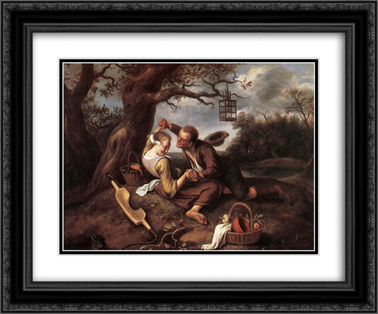 Merry Couple 24x20 Black Ornate Wood Framed Art Print Poster with Double Matting by Steen, Jan