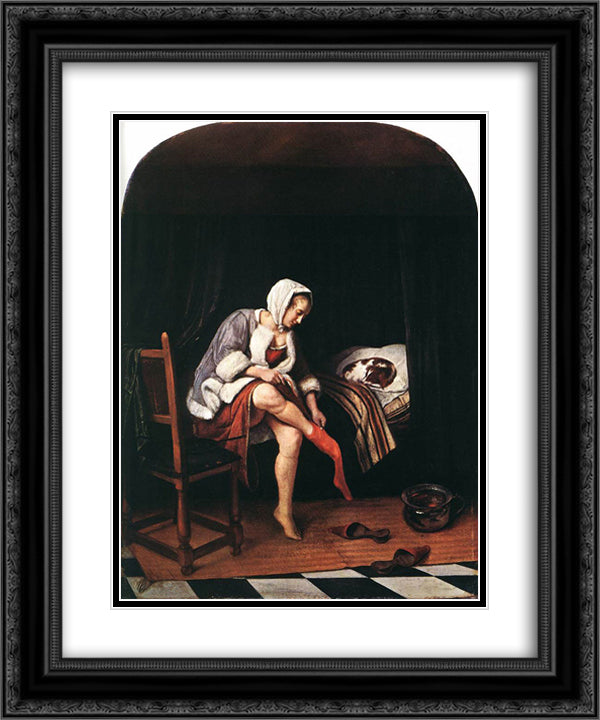 Morning Toilet 20x24 Black Ornate Wood Framed Art Print Poster with Double Matting by Steen, Jan