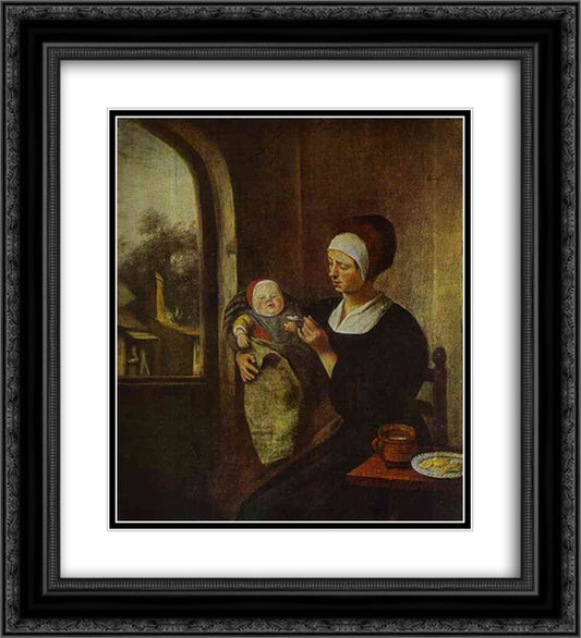 Mother and Child 20x22 Black Ornate Wood Framed Art Print Poster with Double Matting by Steen, Jan