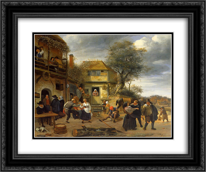 Peasants before an Inn 24x20 Black Ornate Wood Framed Art Print Poster with Double Matting by Steen, Jan