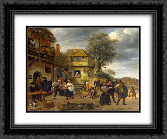 Peasants before an Inn 24x20 Black Ornate Wood Framed Art Print Poster with Double Matting by Steen, Jan