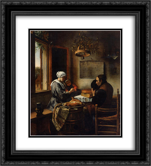 Prayer before Meal 20x22 Black Ornate Wood Framed Art Print Poster with Double Matting by Steen, Jan