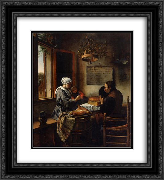 Prayer before Meal 20x22 Black Ornate Wood Framed Art Print Poster with Double Matting by Steen, Jan