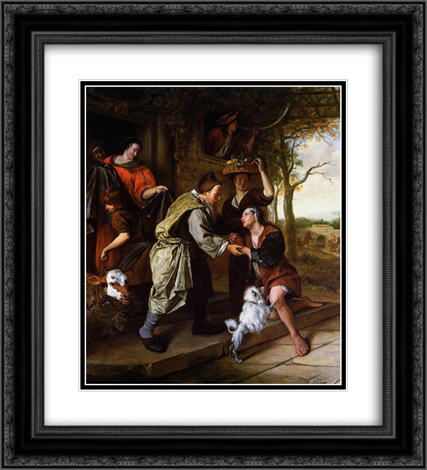 Return of the prodigal son 20x22 Black Ornate Wood Framed Art Print Poster with Double Matting by Steen, Jan