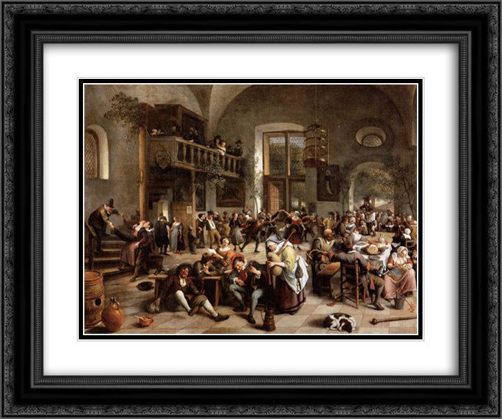 Revelry at an Inn 24x20 Black Ornate Wood Framed Art Print Poster with Double Matting by Steen, Jan