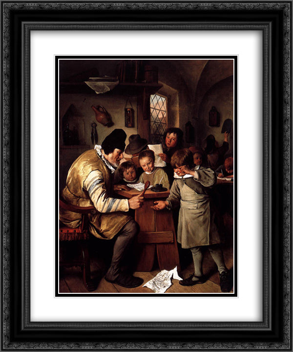 Schoolmaster 20x24 Black Ornate Wood Framed Art Print Poster with Double Matting by Steen, Jan