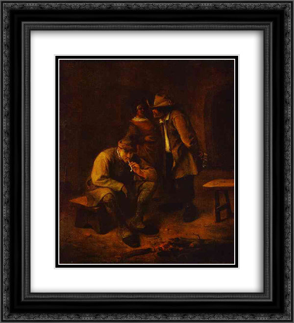 Smoker 20x22 Black Ornate Wood Framed Art Print Poster with Double Matting by Steen, Jan