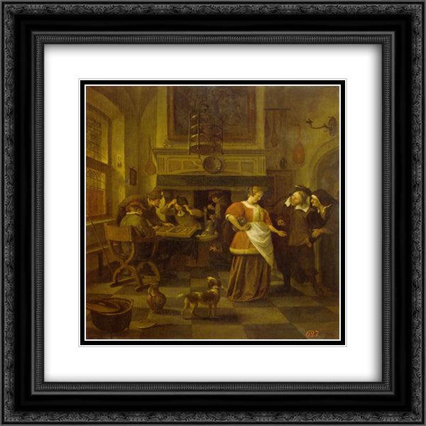 Tavern Scene 20x20 Black Ornate Wood Framed Art Print Poster with Double Matting by Steen, Jan