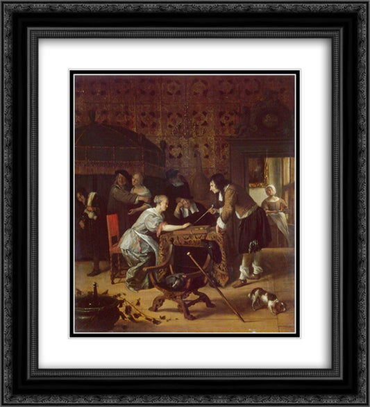 Tric Trac Players 20x22 Black Ornate Wood Framed Art Print Poster with Double Matting by Steen, Jan