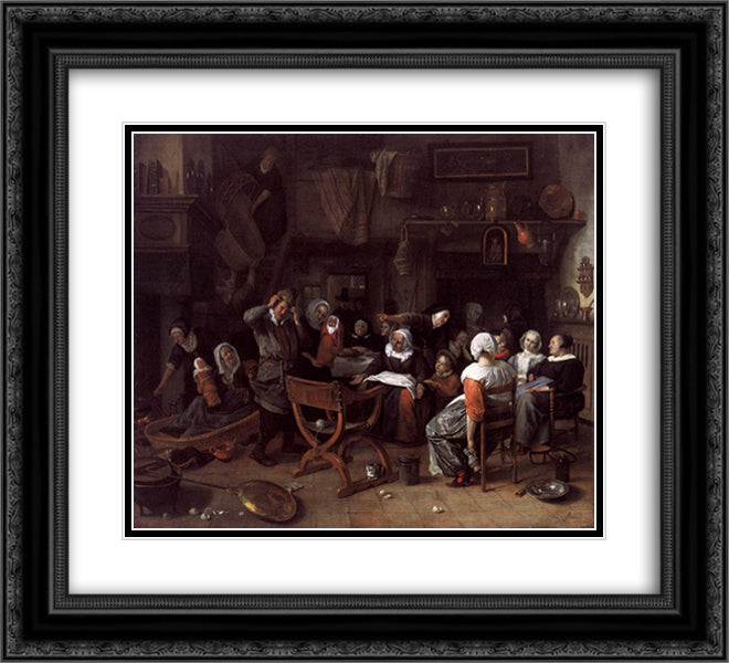 Twin Birth Celebration 22x20 Black Ornate Wood Framed Art Print Poster with Double Matting by Steen, Jan