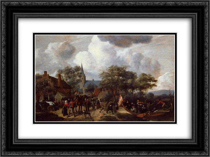 Village Festival with the Ship of Saint Rijn Uijt 24x18 Black Ornate Wood Framed Art Print Poster with Double Matting by Steen, Jan