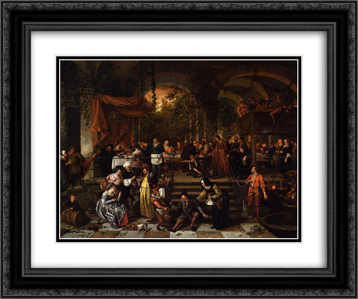 Wedding Feast at Cana 24x20 Black Ornate Wood Framed Art Print Poster with Double Matting by Steen, Jan