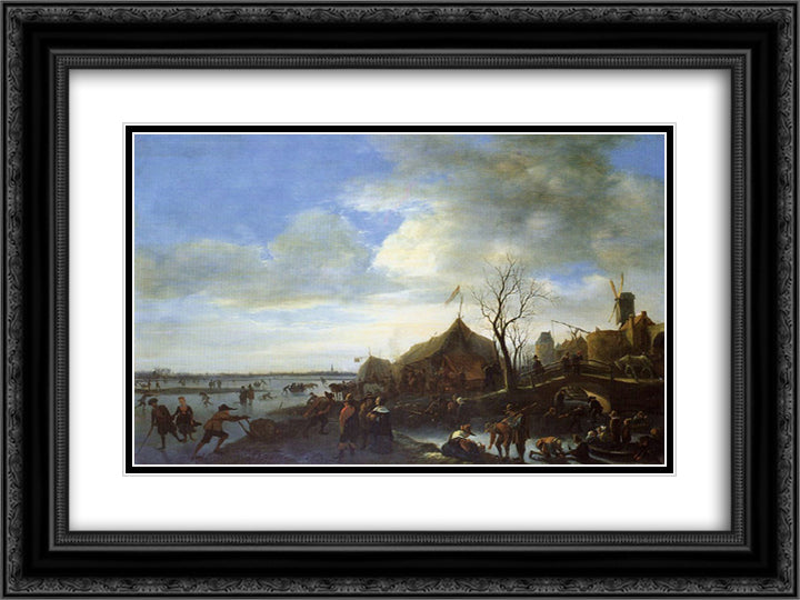 Winter Landscape 24x18 Black Ornate Wood Framed Art Print Poster with Double Matting by Steen, Jan