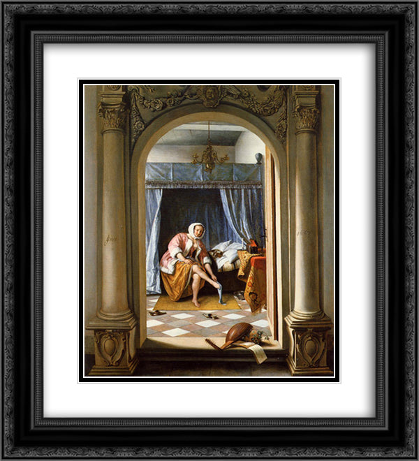 Woman at Her Toilet 20x22 Black Ornate Wood Framed Art Print Poster with Double Matting by Steen, Jan