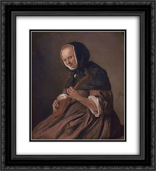 Woman playing the sistrum 20x22 Black Ornate Wood Framed Art Print Poster with Double Matting by Steen, Jan