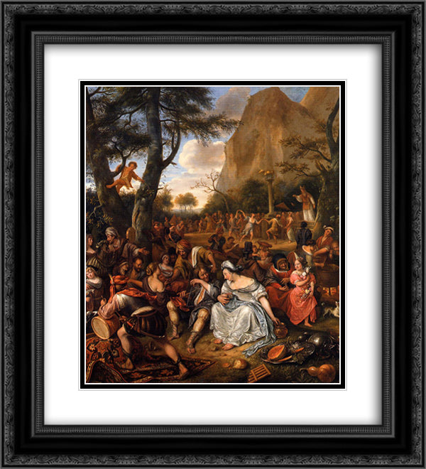 Worship of Golden Calf 20x22 Black Ornate Wood Framed Art Print Poster with Double Matting by Steen, Jan