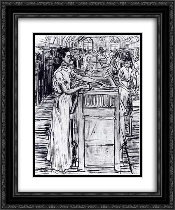 Female employees in the Candle factory in Gouda 20x24 Black Ornate Wood Framed Art Print Poster with Double Matting by Toorop, Jan