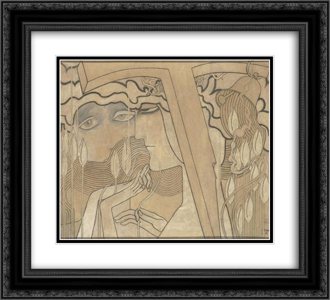 The Desire and the Satisfaction 22x20 Black Ornate Wood Framed Art Print Poster with Double Matting by Toorop, Jan