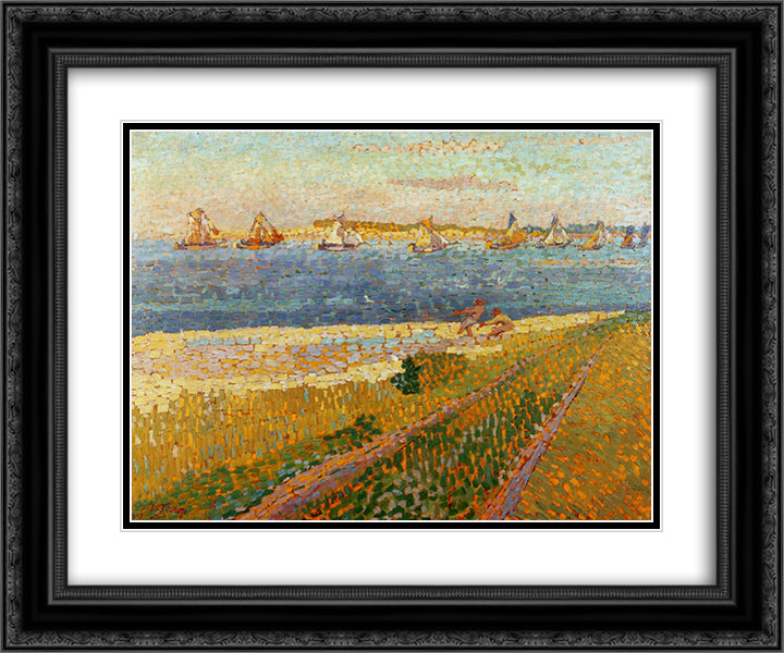 The fishing fleet of Veere 24x20 Black Ornate Wood Framed Art Print Poster with Double Matting by Toorop, Jan